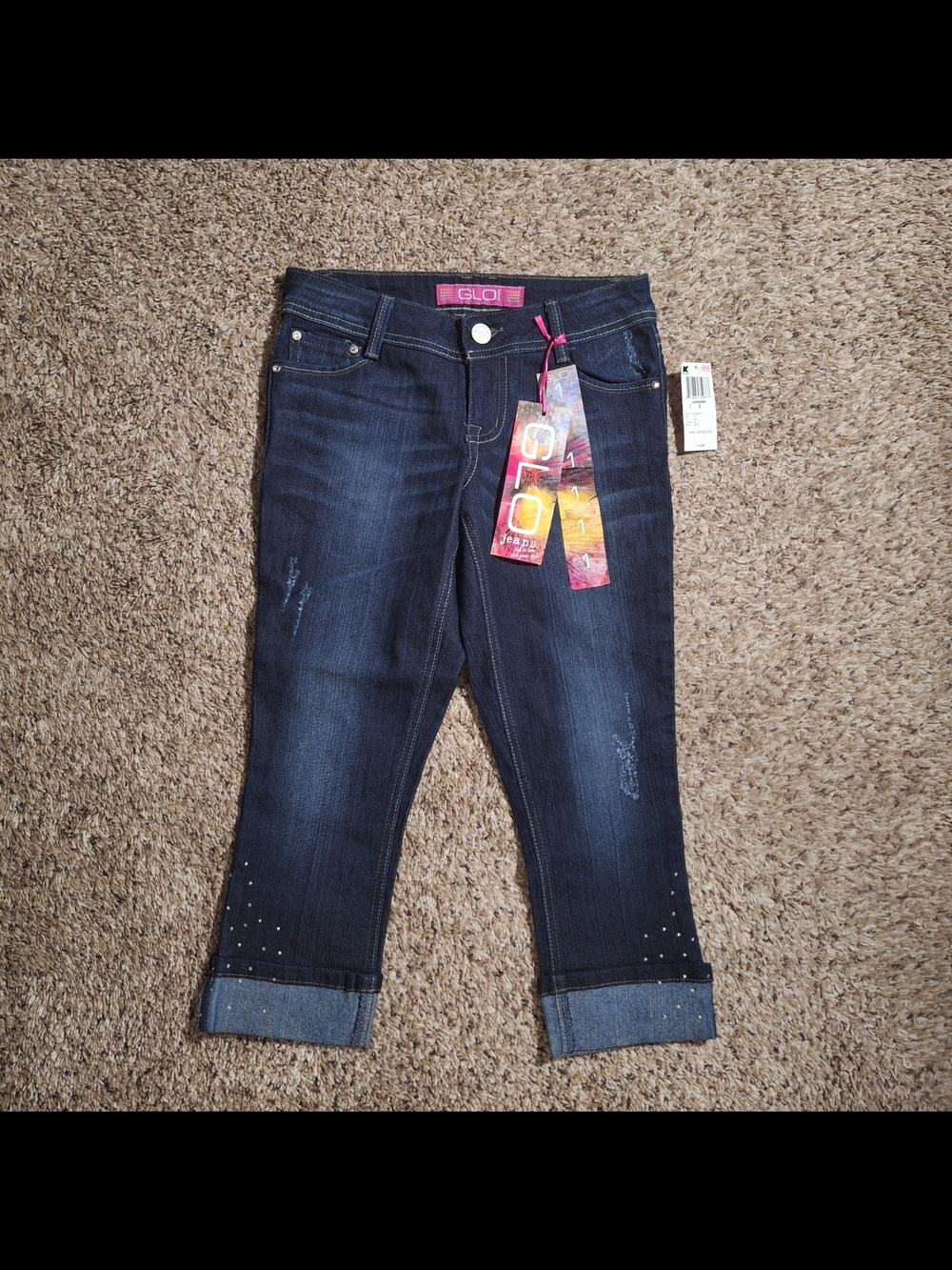 NWT Vintage GLO JEANS "Tina Destructed" Rhinestone Capris 1